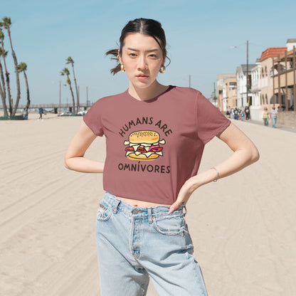 "Humans are Omnivores", Women's Flowy Cropped Tee