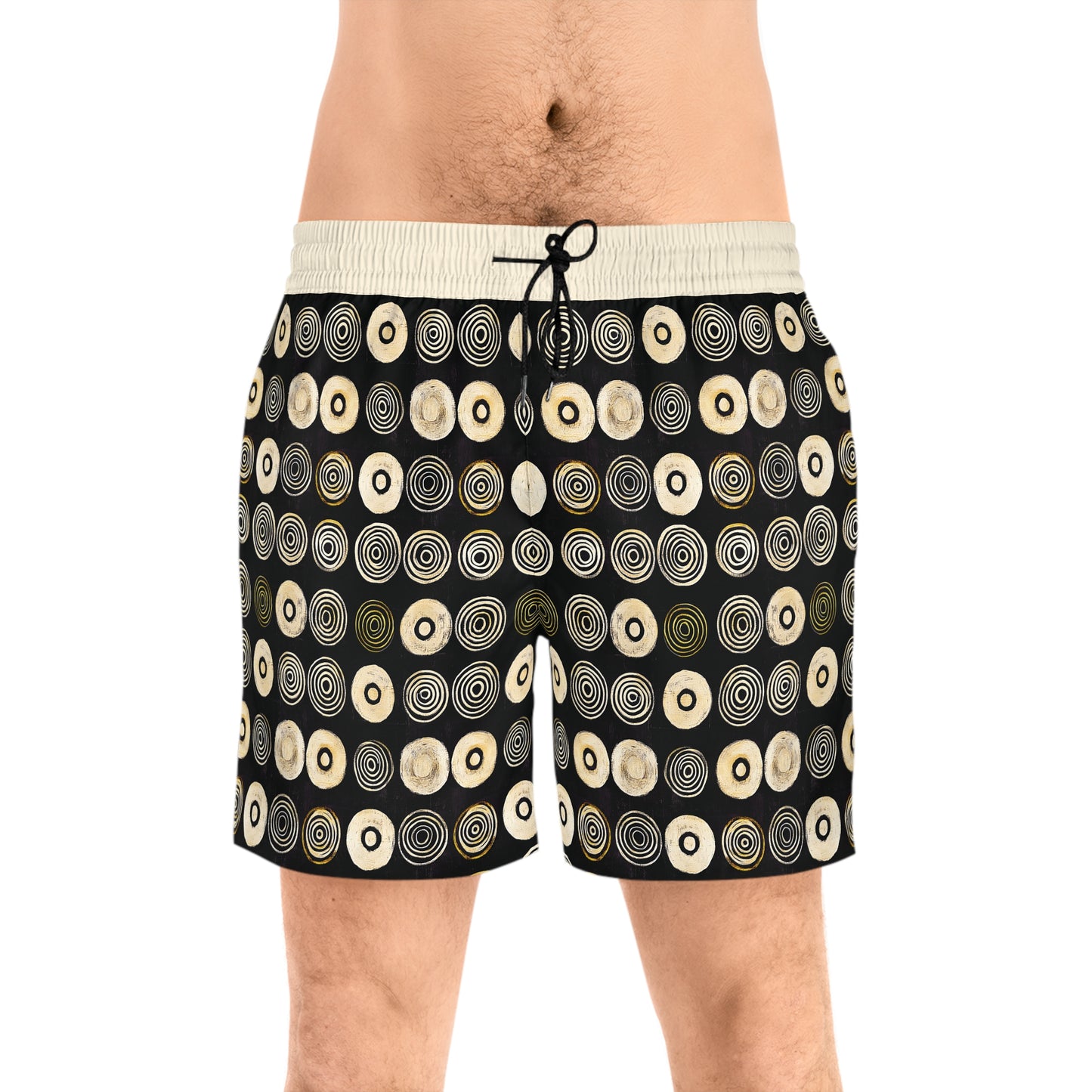 "Punk Polka", Men's Mid-Length Swim Shorts (Iced Almond Waistband)