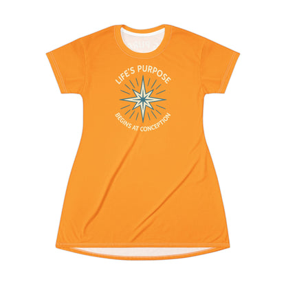 "Life's Purpose Begins at Conception #01", T-Shirt Dress (Pure Orange)