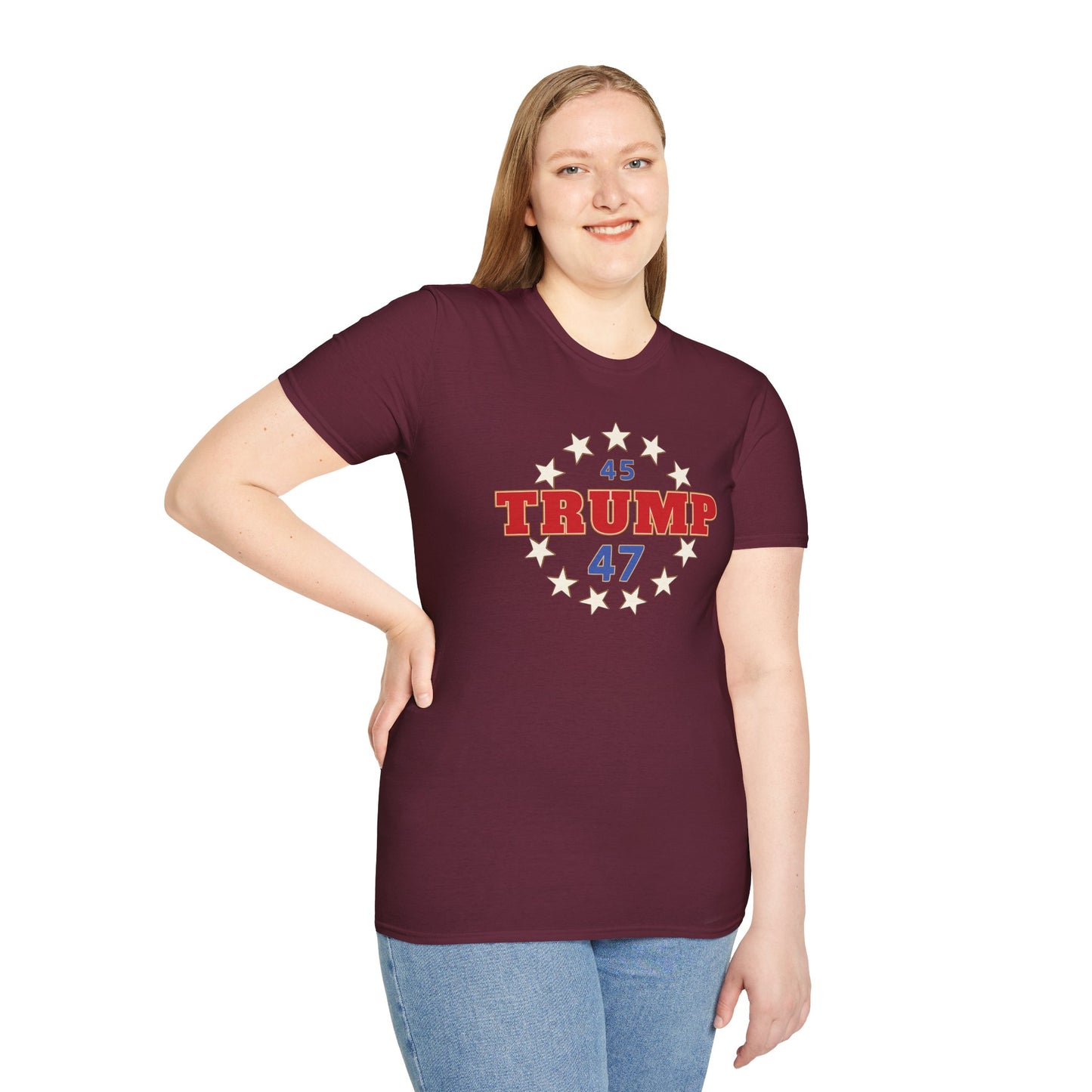"Trump 45-47 Circle of Stars", Unisex Softstyle T-Shirt