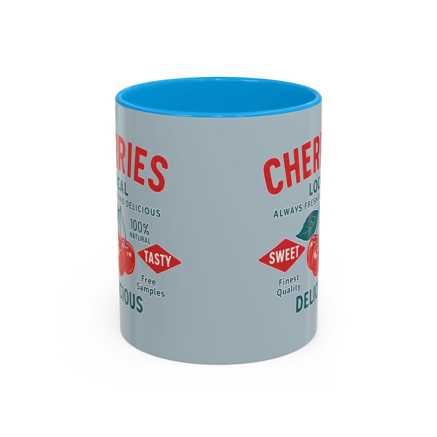 "Delicious Cherries", Colorful Mugs (11oz, 15oz) (Washed Silver-Blue)