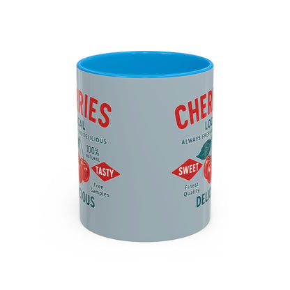 "Delicious Cherries", Colorful Mugs (11oz, 15oz) (Washed Silver-Blue)