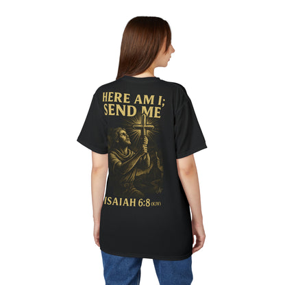 "Isaiah 6:8 (KJV)", Wearable Art Unisex T-shirt (Peatshadow Black)