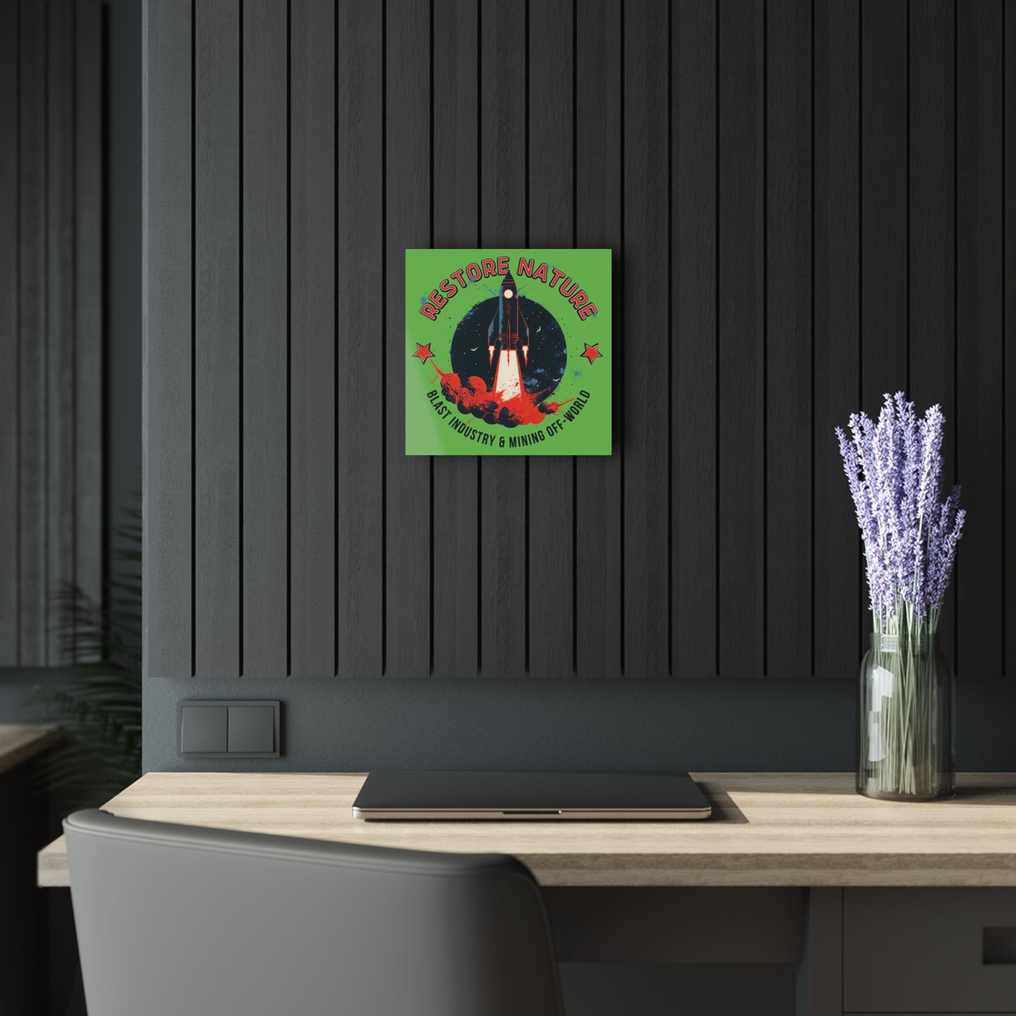 "Restore Nature", Acrylic Wall Prints (French Cleat Hanging) (Neon Green)