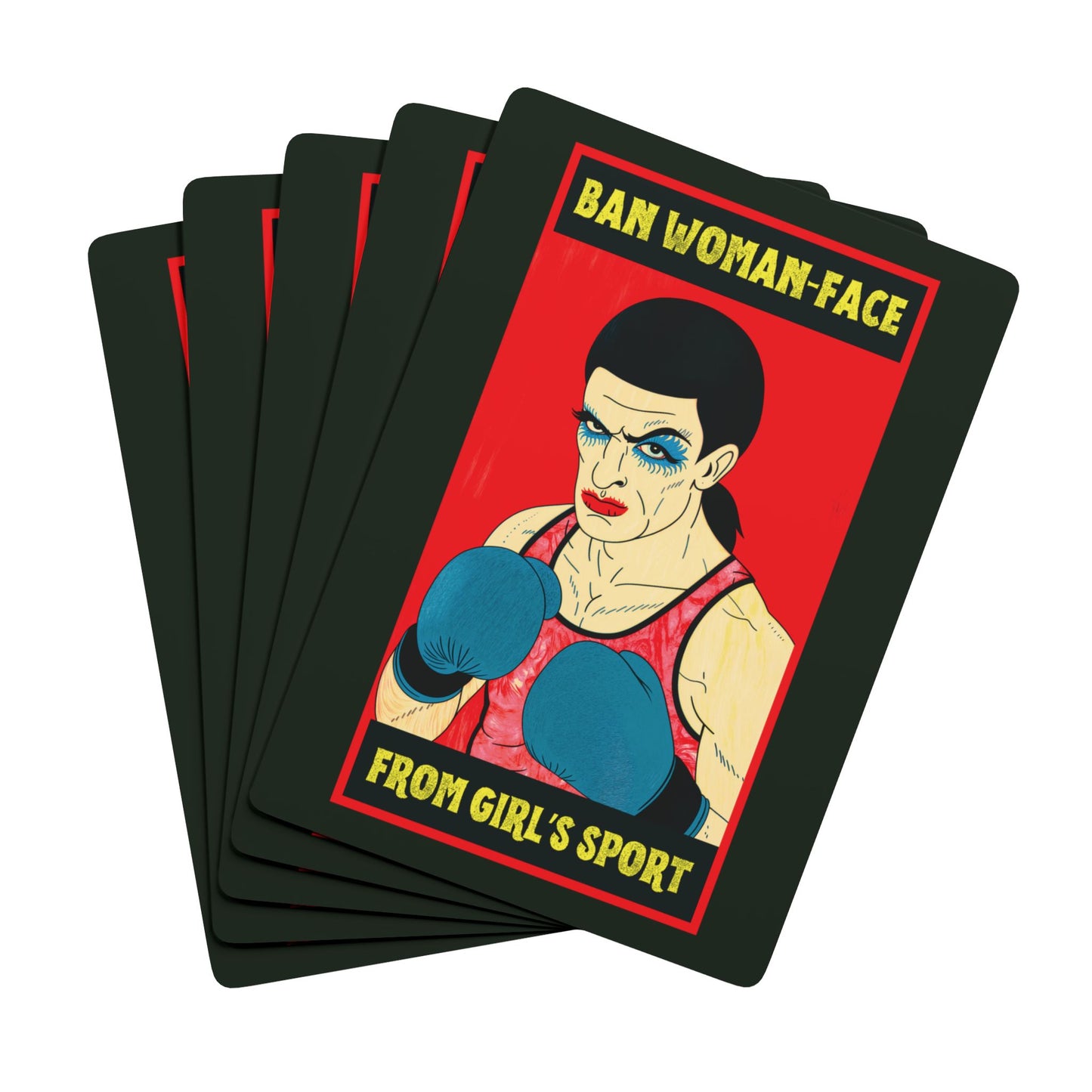 "Ban Woman-Face from Girl's Sport", Cultural Playing Cards (Blackstone Green)