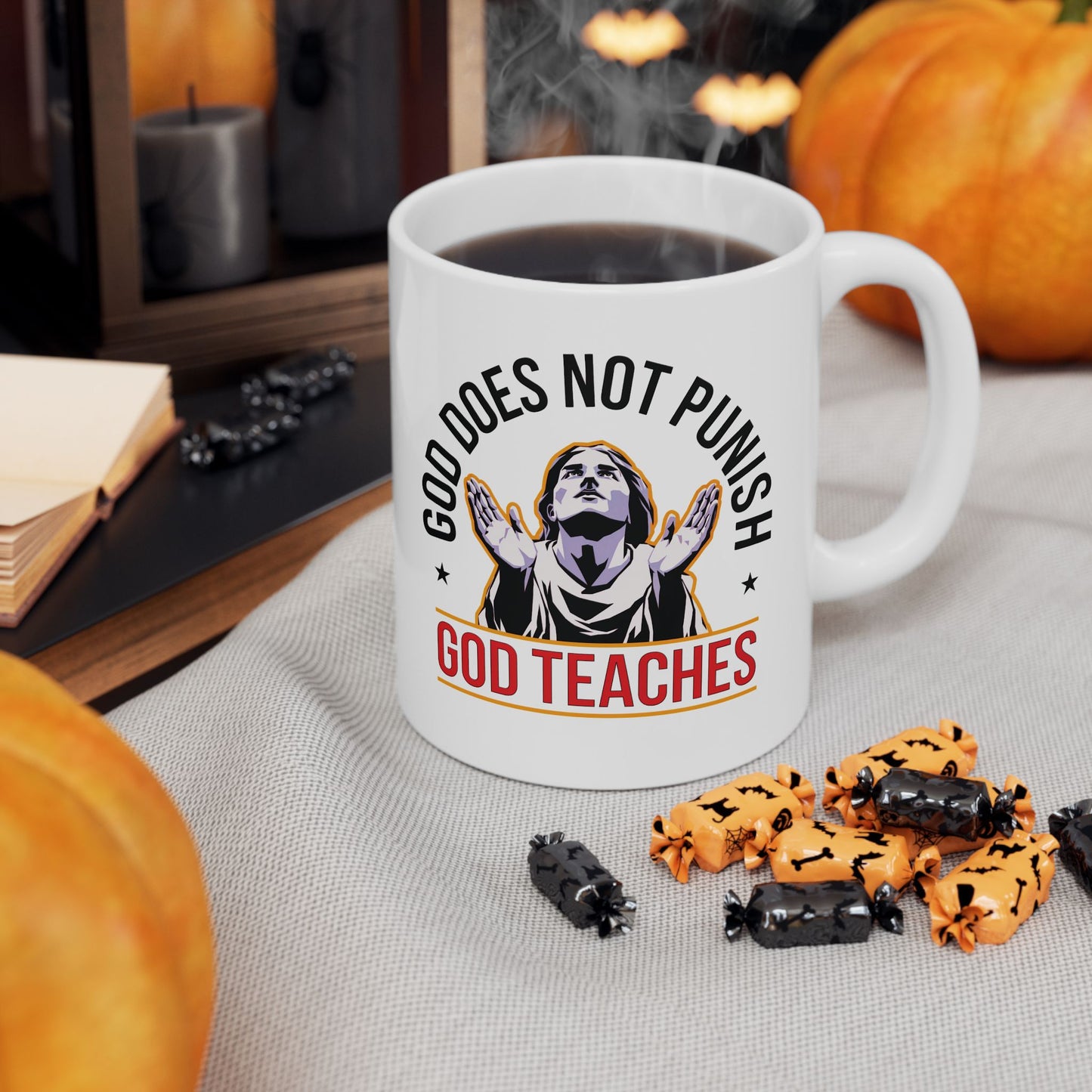 "God Does Not Punish - God Teaches" #01, White Mug (11oz & 15oz)