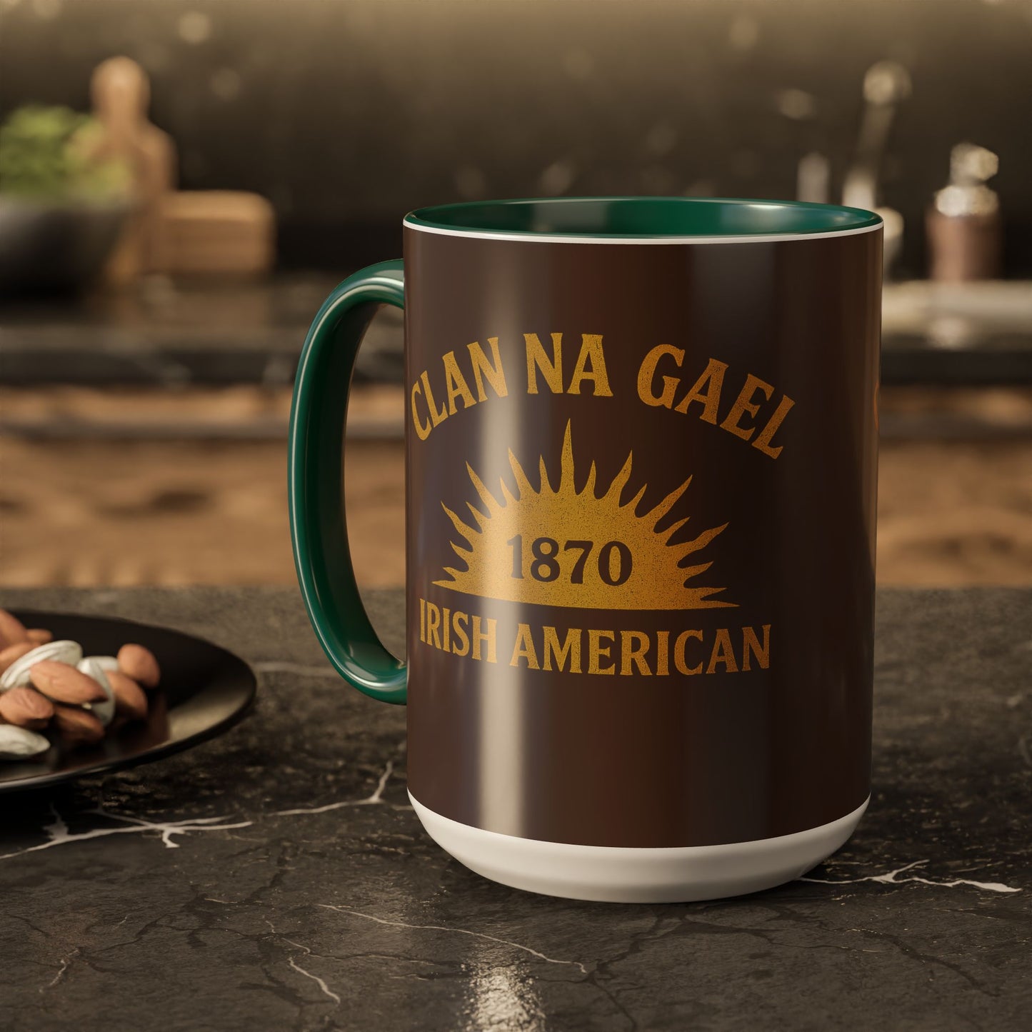 "Clan na Gael - Irish American", Colorful Mugs (11oz, 15oz) (Wild Boar Brown)