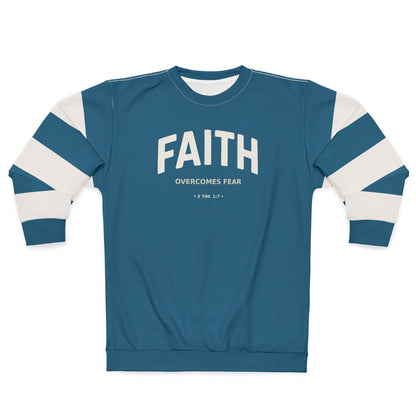 "Faith Overcomes Fear", Unisex Sweatshirt (Dark Cerulean Blue)