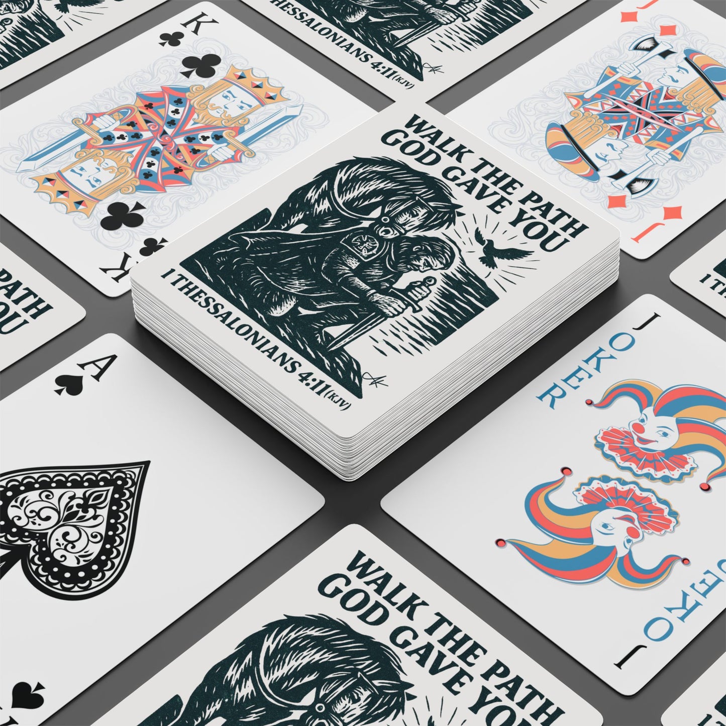 "1 Thessalonians 4:11 (KJV)", Retro Playing Cards (Porcelain White)