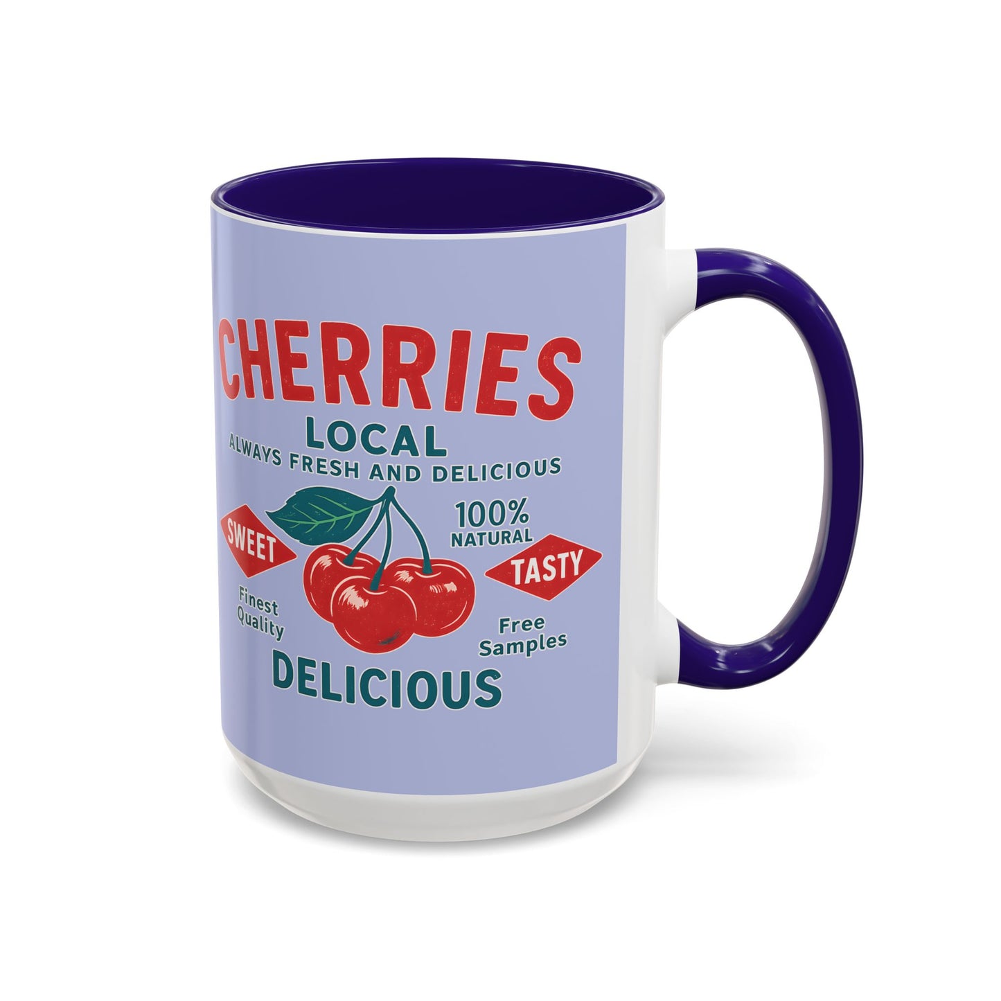 "Delicious Cherries", Colorful Mugs (11oz, 15oz) (Retro Periwinkle)
