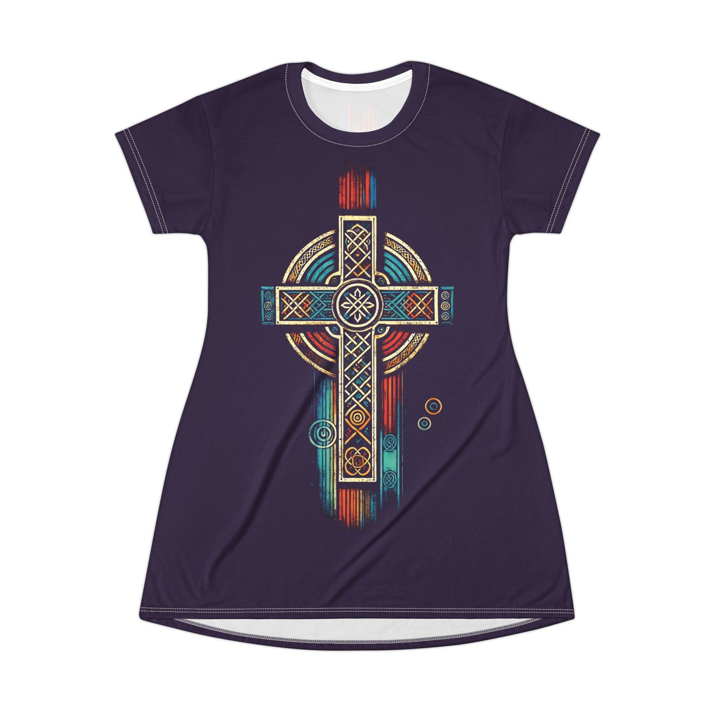 "Ancestral Faith", Wearable Art T-Shirt Dress (Academic Purple)