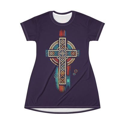 "Ancestral Faith", Wearable Art T-Shirt Dress (Academic Purple)