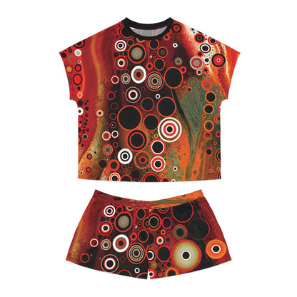 "Abstract #08", Women's Short Pajama Set (White or Black Collar)