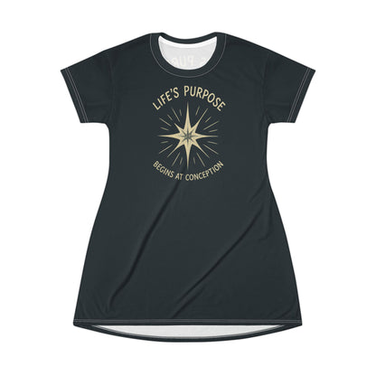 "Life's Purpose Begins at Conception #02", T-Shirt Dress (Eucalyptus Green)
