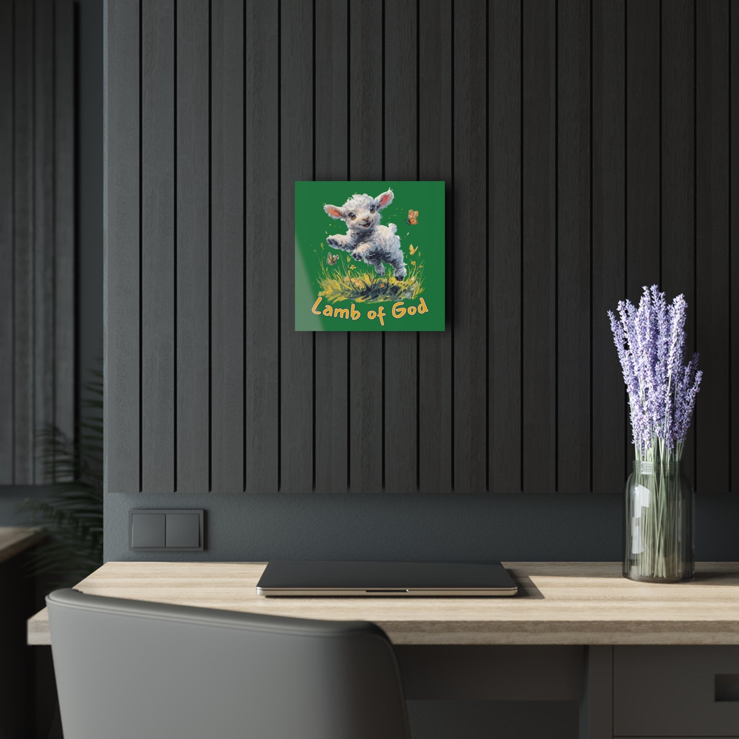 "Lamb of God", Kids Acrylic Wall Prints (French Cleat Hanging) (Patrick Leaf Green)