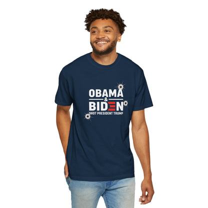 "Obama & Biden Shot President Trump", Unisex Black T-shirt