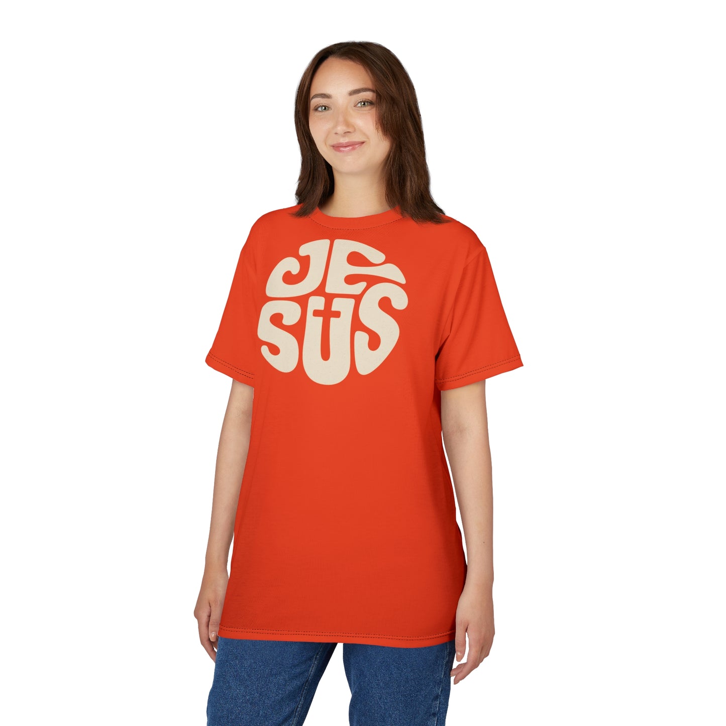 "Retro Jesus", Unisex T-shirt (Orange Flame)