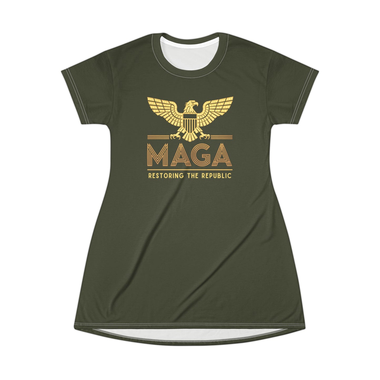 "MAGA - Restoring the Republic", T-Shirt Dress (Dark Olive Green)