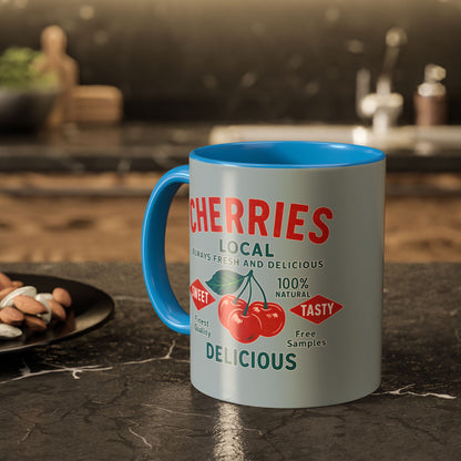 "Delicious Cherries", Colorful Mugs (11oz, 15oz) (Washed Silver-Blue)