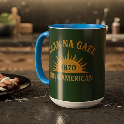 "Clan na Gael - Irish American", Colorful Mugs (11oz, 15oz) (Brithemain Green)