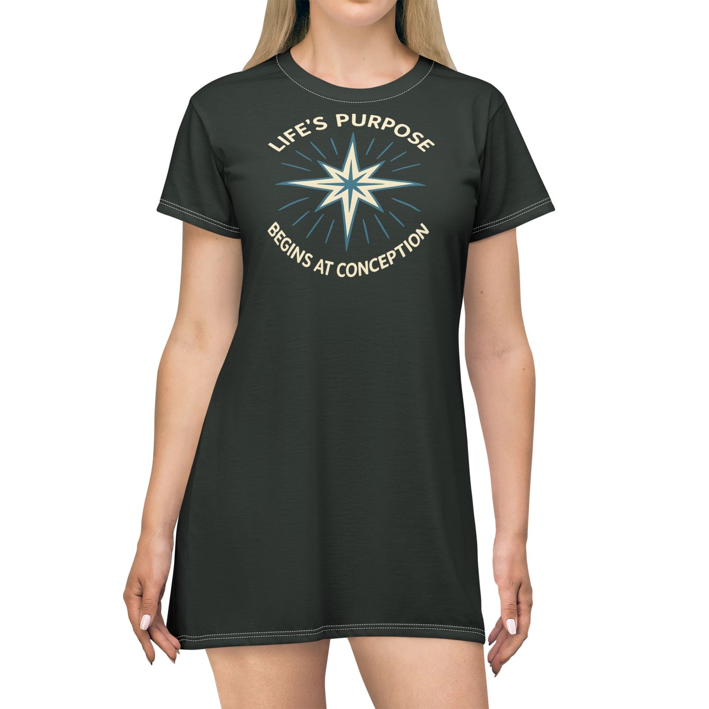 "Life's Purpose Begins at Conception #01", T-Shirt Dress (Jedi Night) 071C10