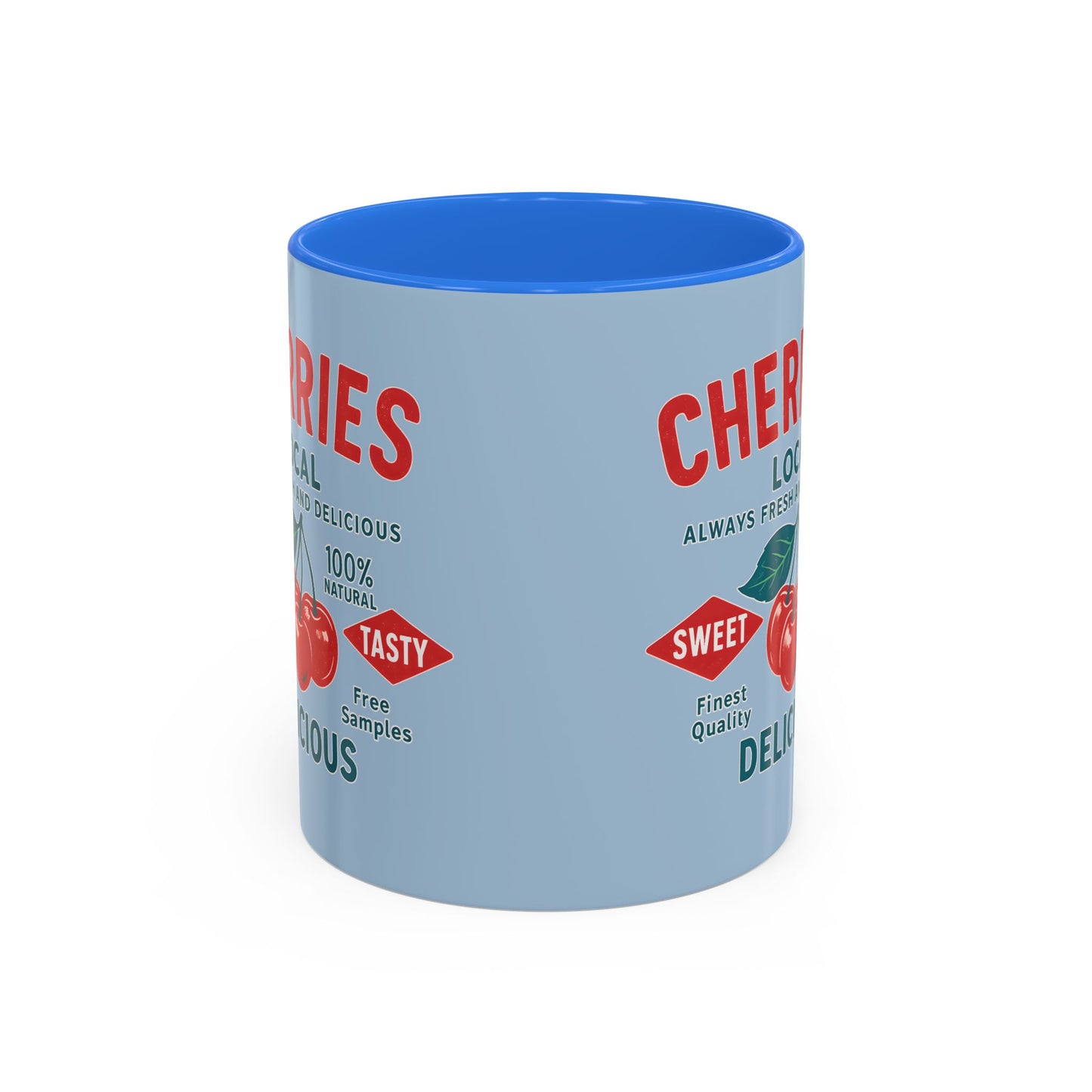 "Delicious Cherries", Colorful Mugs (11oz, 15oz) (Retro Sky)