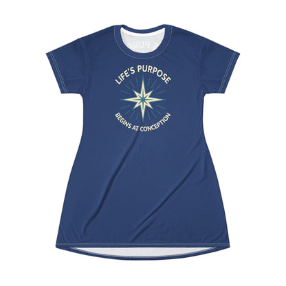 "Life's Purpose Begins at Conception #01", T-Shirt Dress (Mermaid Blues)