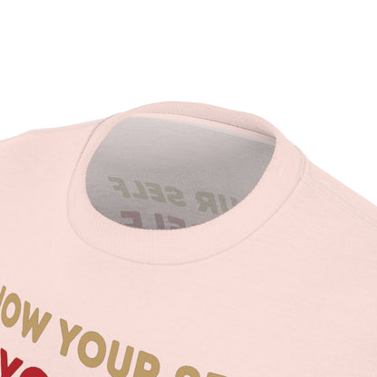 "Know Your Self", Unisex T-shirt (Antique Coral)