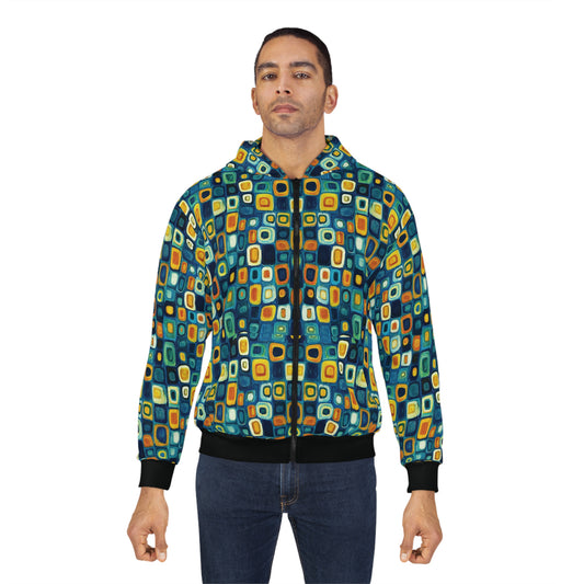 "Soul Mosaic", Unisex Wearable Art Zip Hoodie (Void Black Cuffs & Waistband)