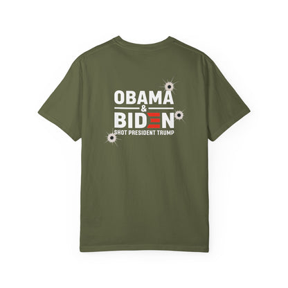"Obama & Biden Shot President Trump", Unisex Black T-shirt
