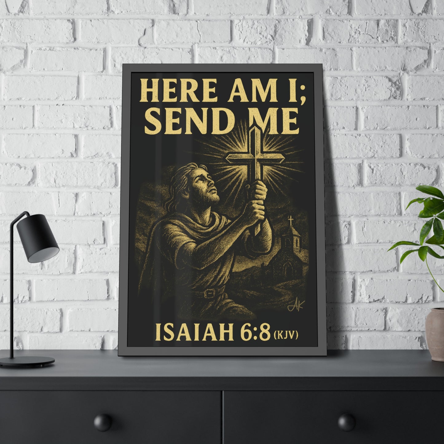 "Isaiah 6:8 (KJV)", Framed Paper Poster (Shadow Black)
