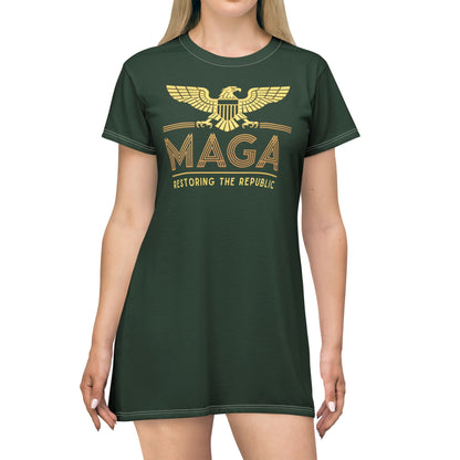 "MAGA - Restoring the Republic", T-Shirt Dress (Monsoon Green)