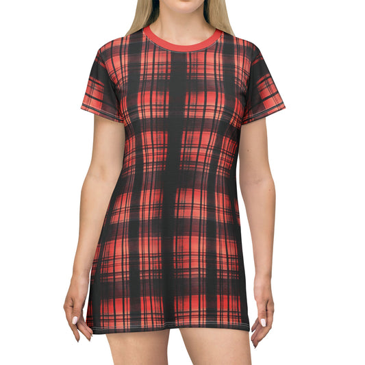 "Kin of Flame", T-Shirt Dress (Faded Red Collar)