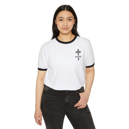 "Steadfast Cross", Unisex Cotton Ringer T-Shirt