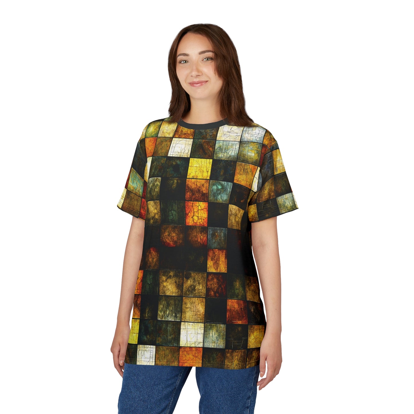 "Wood Block Pattern" #01, Fine Art Unisex T-Shirt (Dark Dùn Grey Collar)