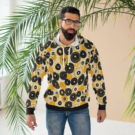"Old 45's", Unisex Wearable Art Pullover Hoodie (70's Black Cuffs)