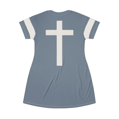 "Faith Overcomes Fear", T-Shirt Dress (Atlantic Grey)