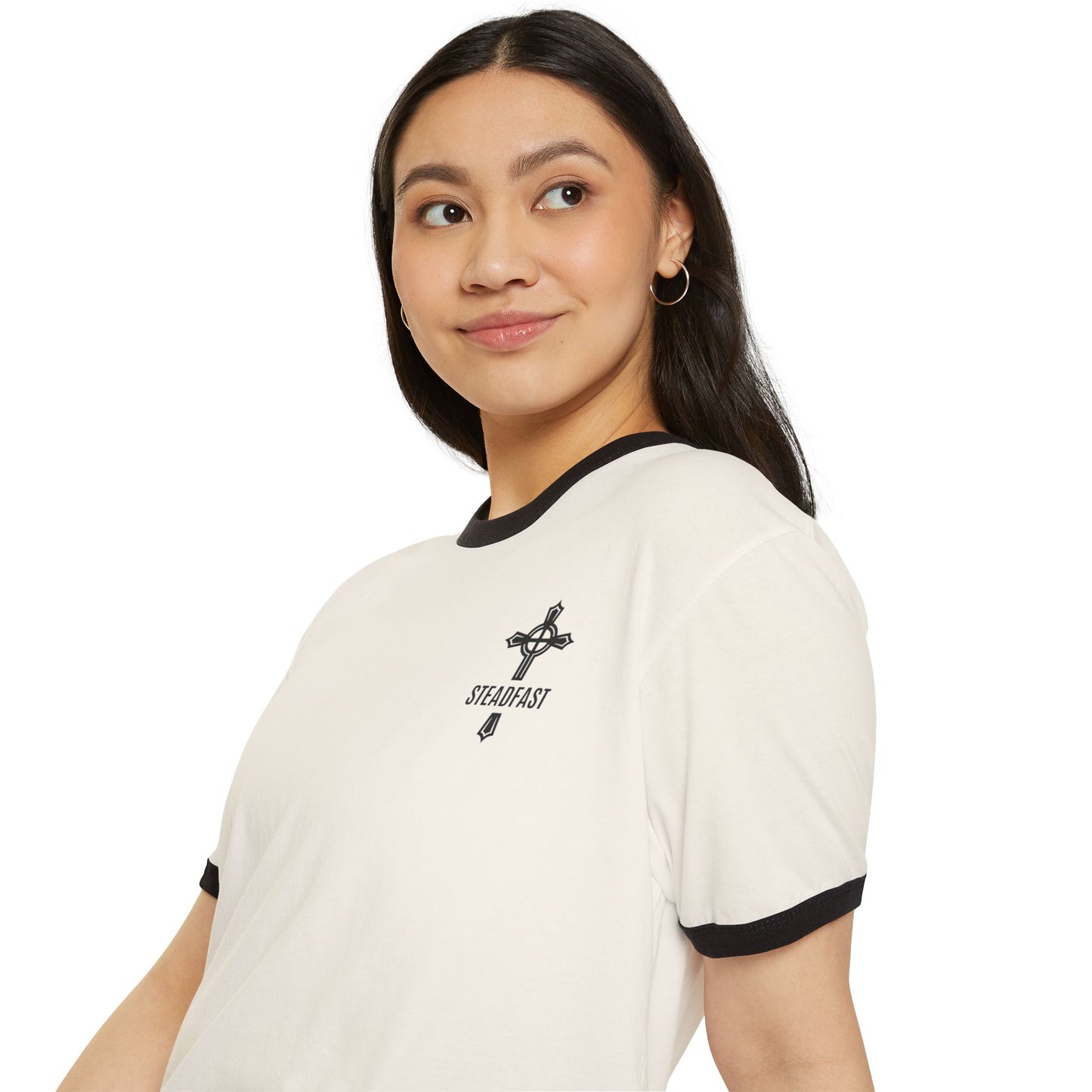 "Steadfast Cross", Unisex Cotton Ringer T-Shirt