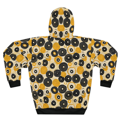 "Old 45's", Unisex Wearable Art Pullover Hoodie (70's Black Cuffs)