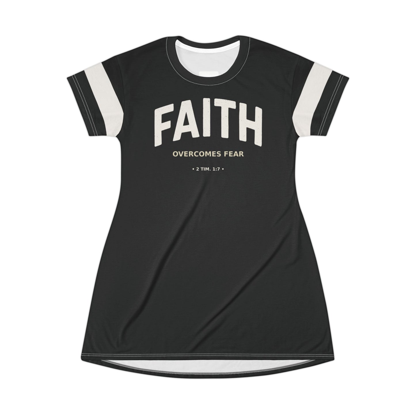 "Faith Overcomes Fear", T-Shirt Dress (Moonless Black)