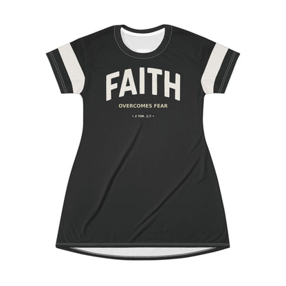 "Faith Overcomes Fear", T-Shirt Dress (Moonless Black)