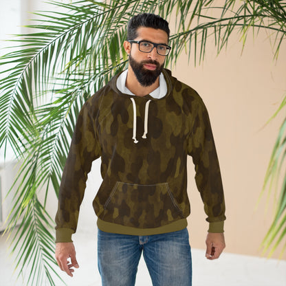"Swamp Recon Camouflage", Unisex Wearable Art Pullover Hoodie (Bogbrush Olive Cuffs & Waist)