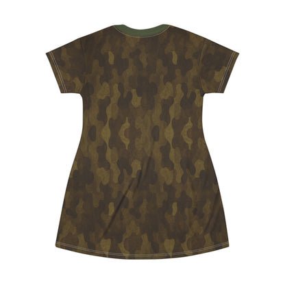 "Swamp Recon Camouflage", T-Shirt Dress (Fen Moss Green Collar)