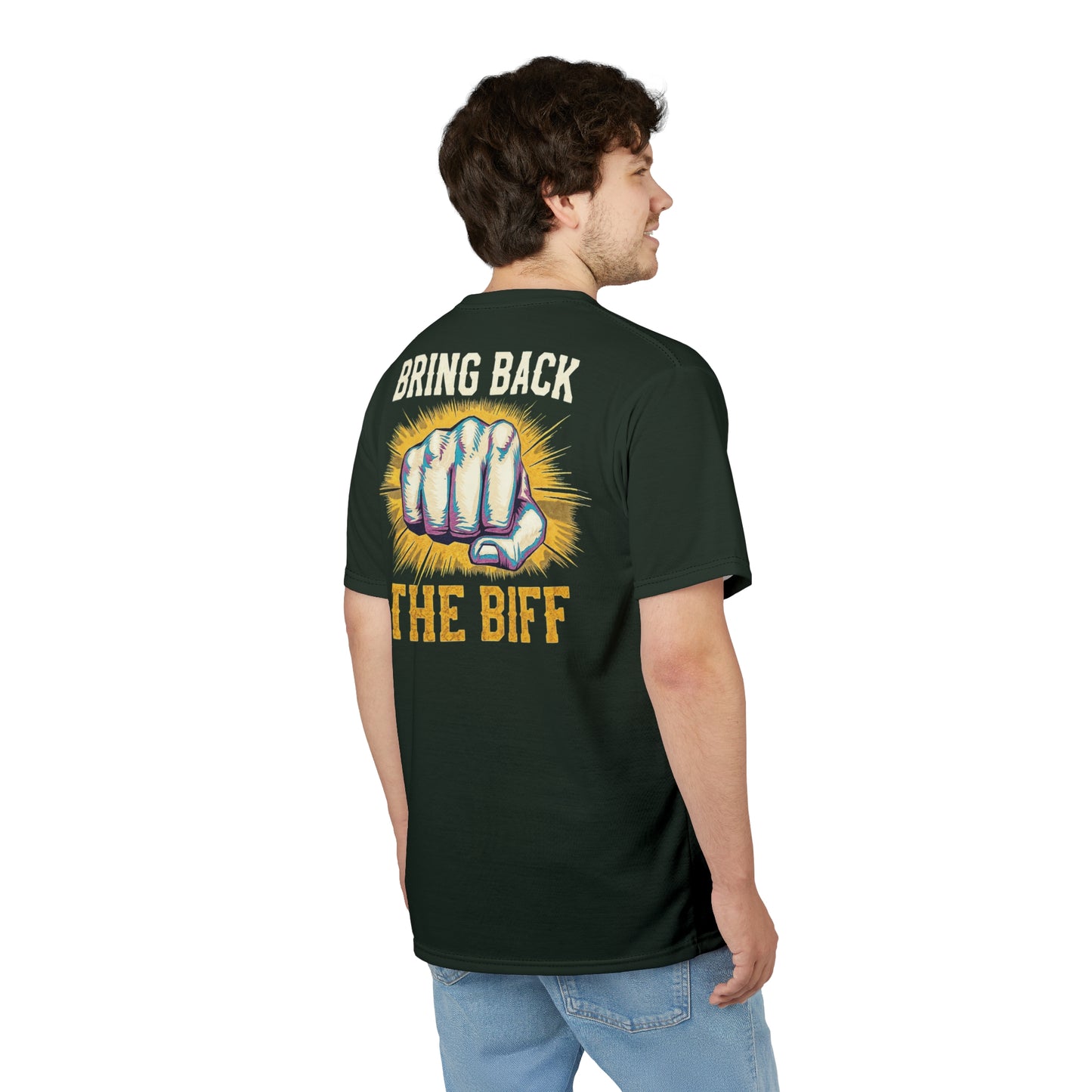 "Bring Back The Biff", Unisex T-shirt (Dark Woodland Green)