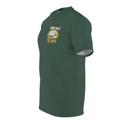 "Bring Back The Biff", Unisex T-shirt (Old Growth Green)