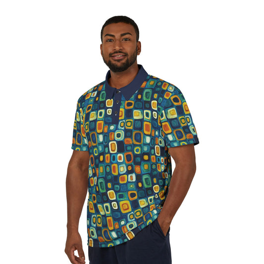 "Soul Mosaic", Unisex Polo Shirt (Dark Blue Collar)