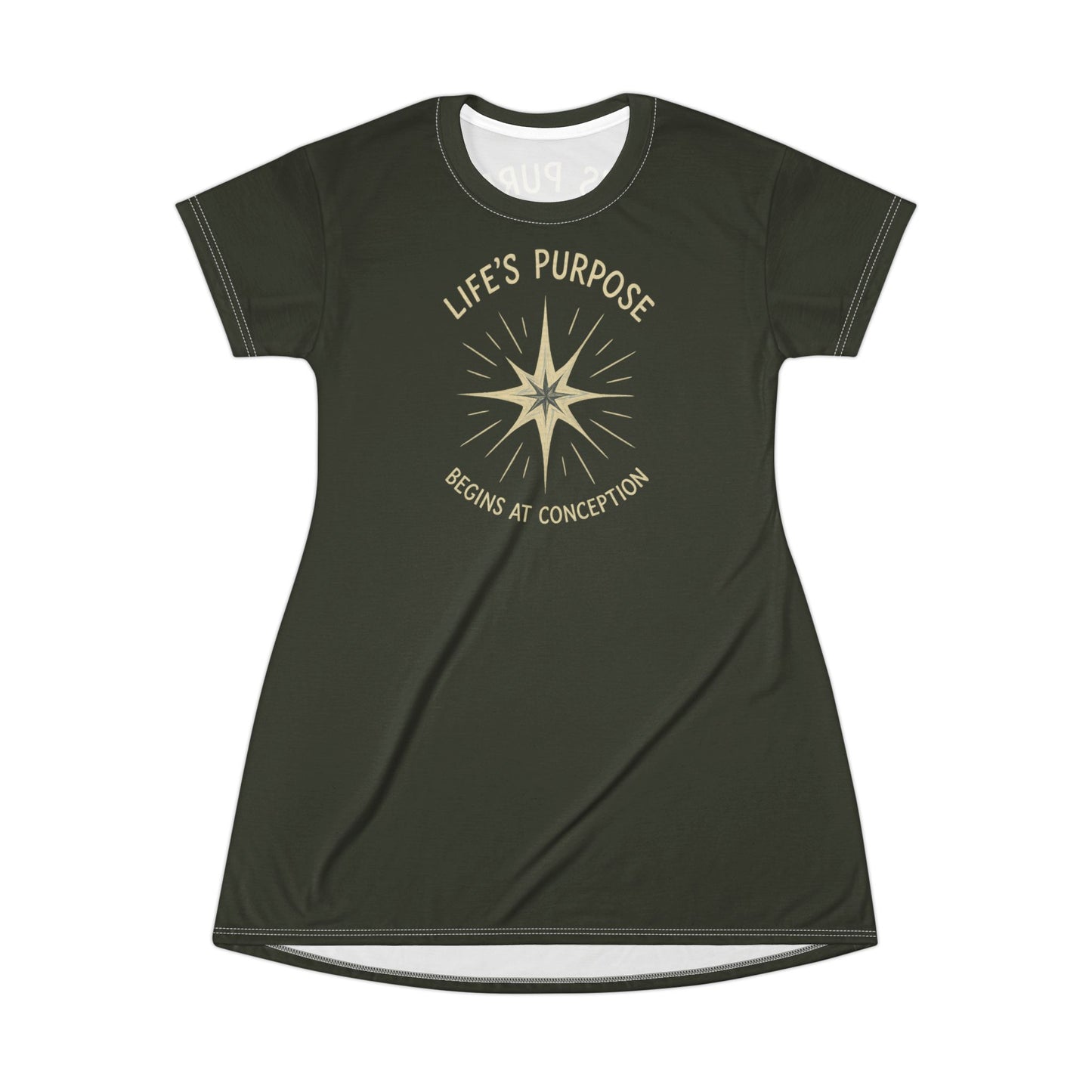 "Life's Purpose Begins at Conception #02", T-Shirt Dress (Rangitoto Green)