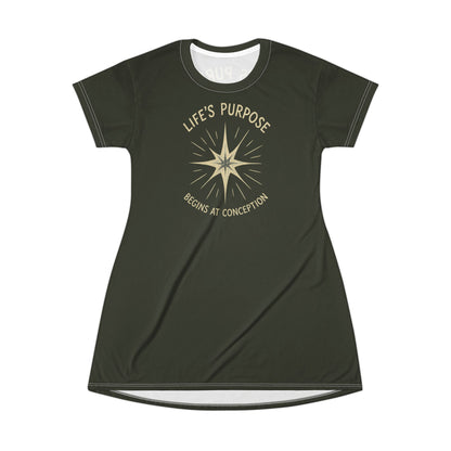 "Life's Purpose Begins at Conception #02", T-Shirt Dress (Rangitoto Green)