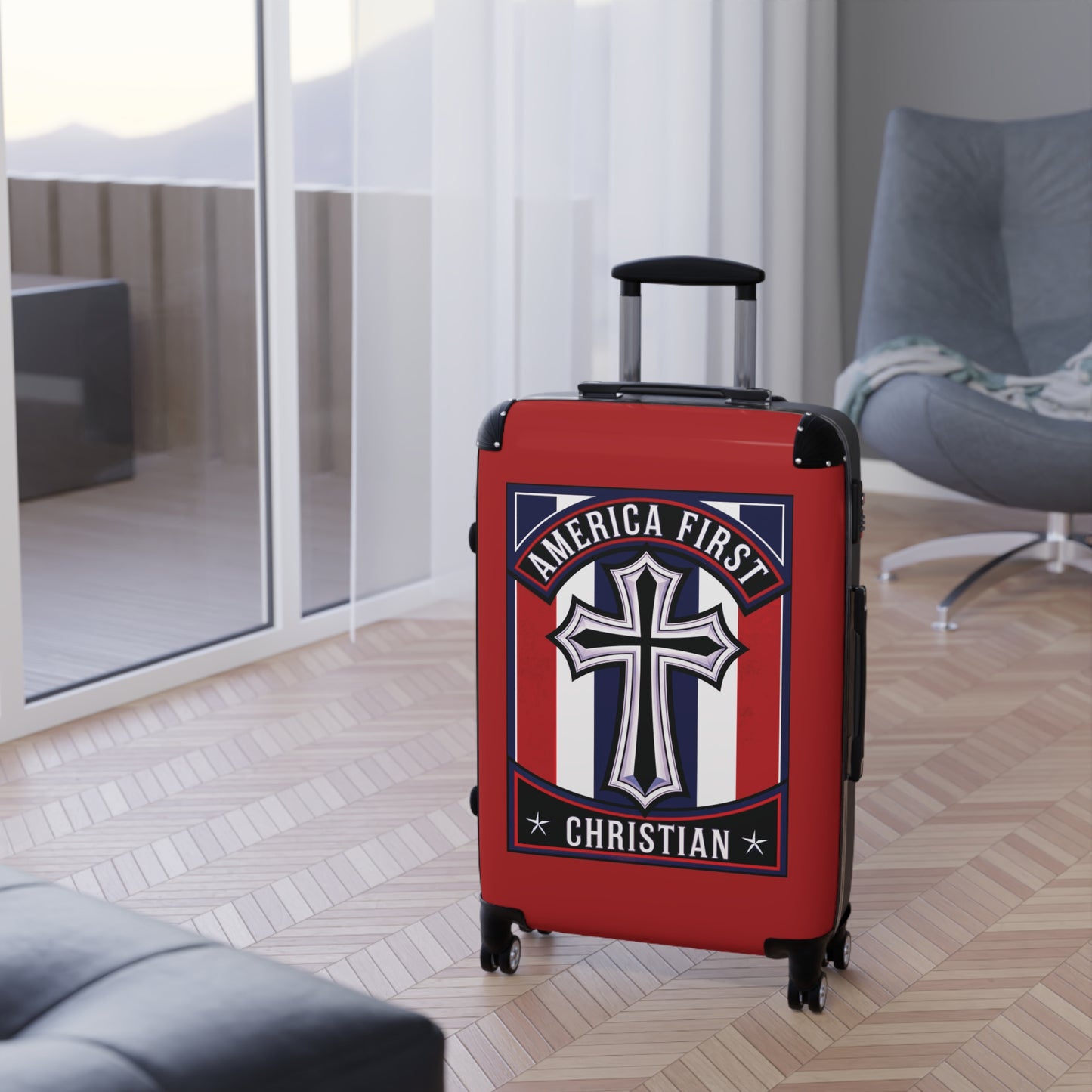 "America First Christian" Wall Art #11 Suitcases (Carnelian Red)