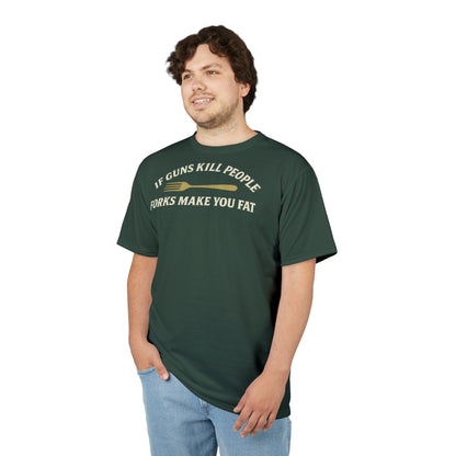 ''Forks Make You Fat", Unisex T-shirt (Black Forest Green)